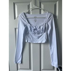 So Cropped Long Sleeve XS Women's White Blouse Scrunched Stretch